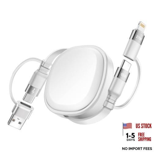 5 in 1 Retractable Car Charger Cable, 65W Multi Fast Charging Cord, USBC to