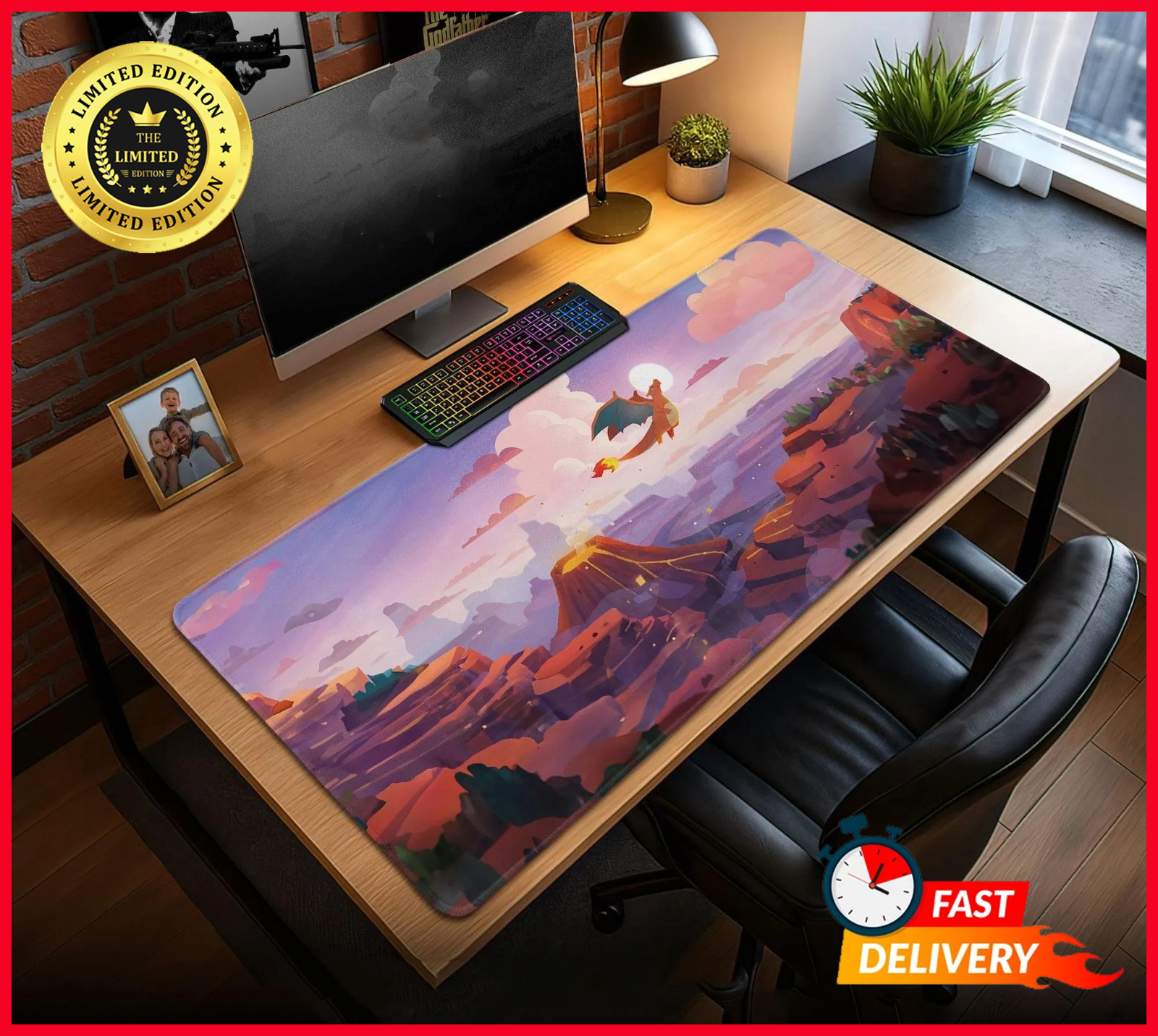 Charizard Fire Blast Gaming Mouse Pad Fire Type Pokemon Desk Mat Gift AP375CV