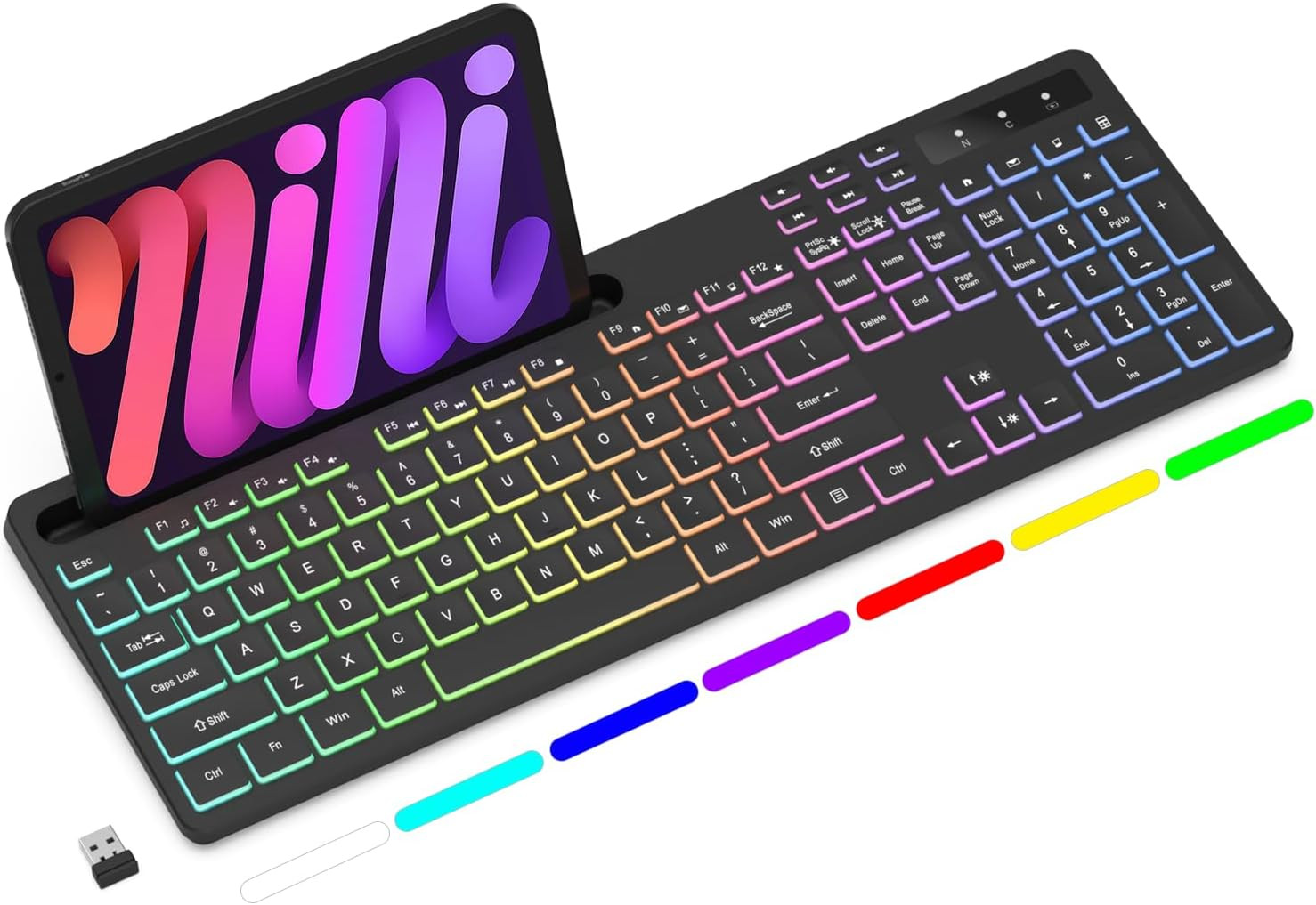 Wireless RGB Backlit Keyboard Rechargeable Full Size for PC Mac Windows LED