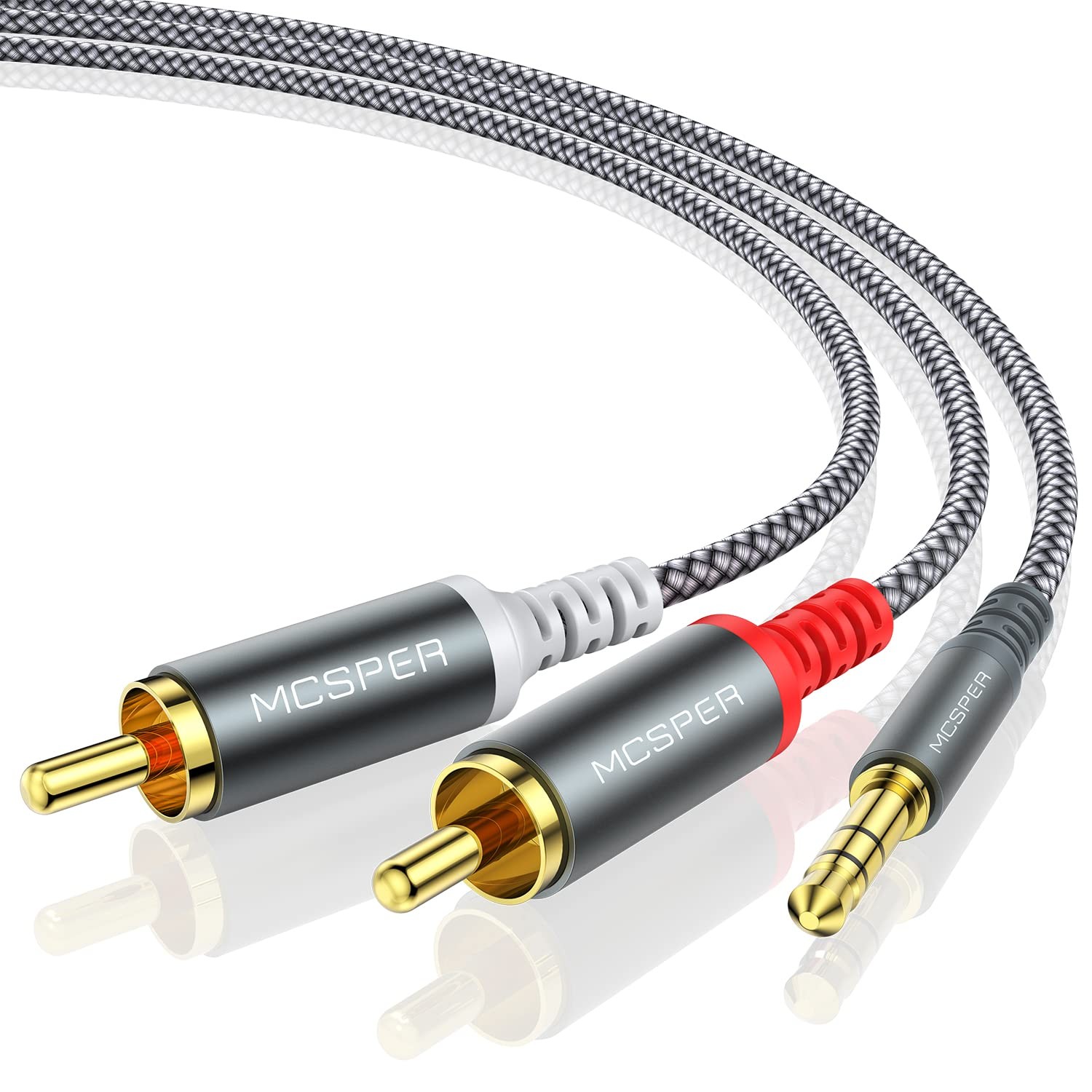 6.6ft 3.5mm AUX to Dual RCA Male Premium Stereo Audio Adapter Splitter Cable
