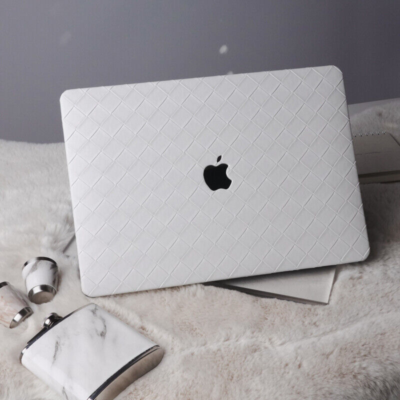 Wide White Woven Braided PU Leather Shell Case Cover For Apple MacBook Air Pro