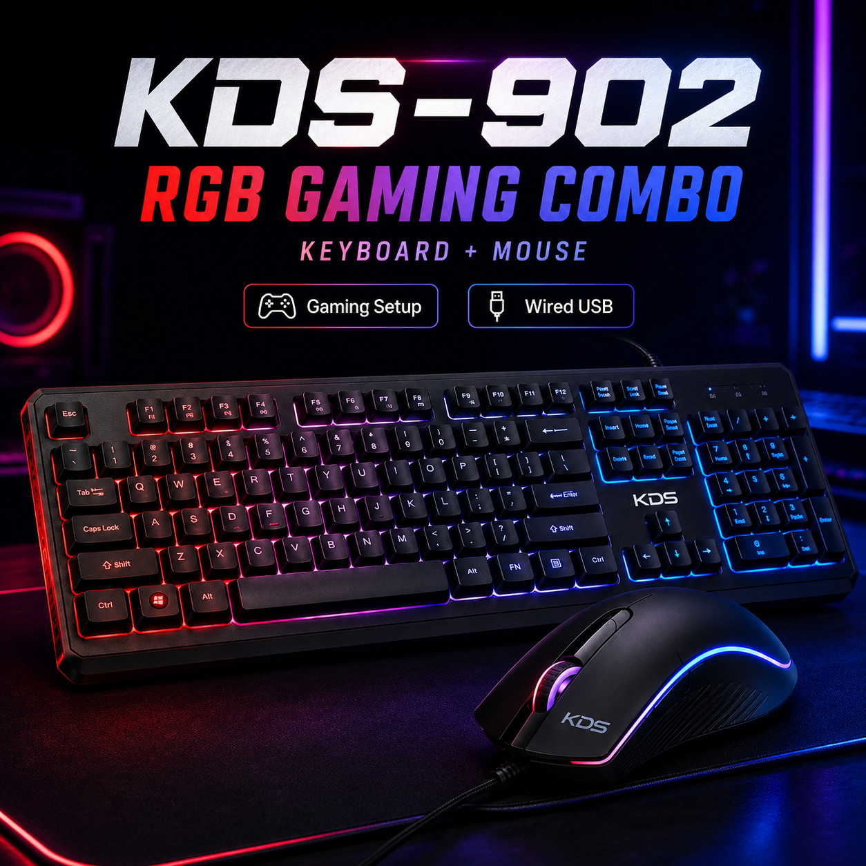 KDS-902 RGB LED Gaming Keyboard & Mouse Combo Wired USB Backlit PC Set $22.99