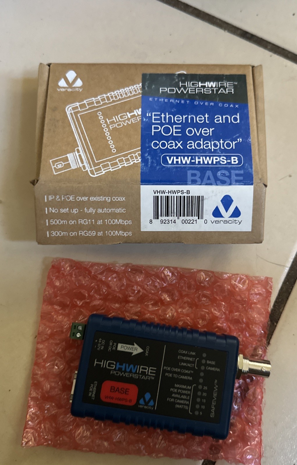 Veracity VHW-HWPS-C HIGHWIRE Powerstar Ethernet and PoE Over Coax Converter