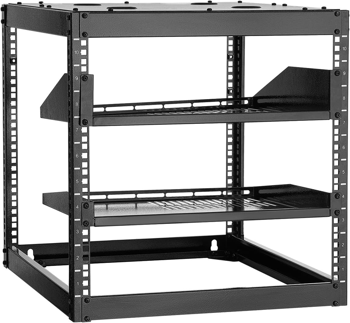 10U Open Frame Network Rack, 23 in Depth, Wall Mounted or Floor Standing Server