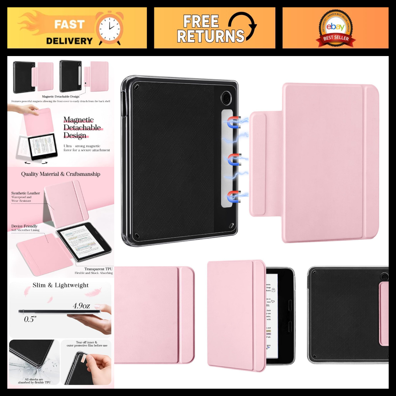 Magnetic Detachable Case for 7" Kobo Libra Color - Slim, Lightweight & Durable C