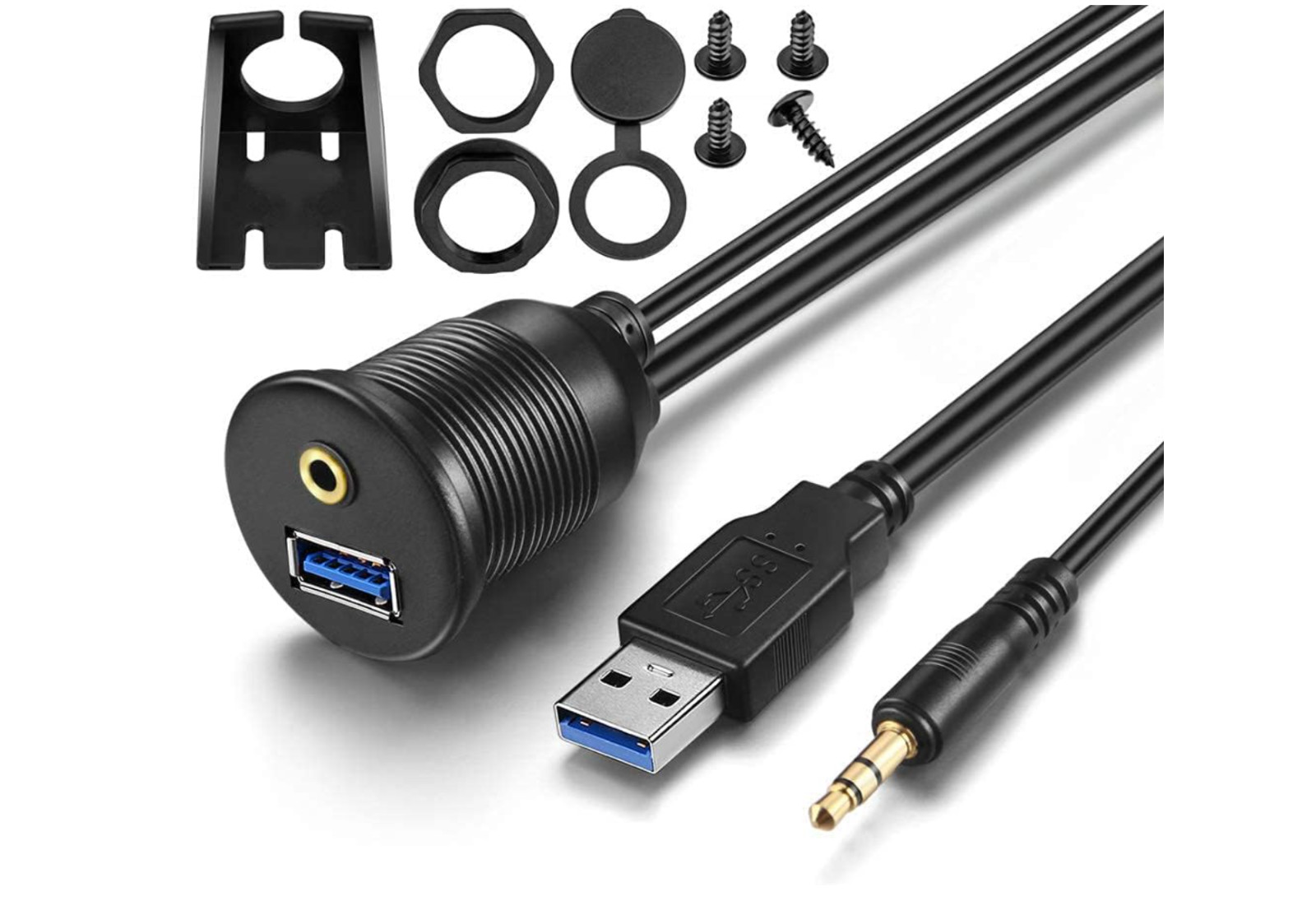 USB AUX Flush Mount Extension Cable Waterproof Panel Dash Car Motorcycle Boat US