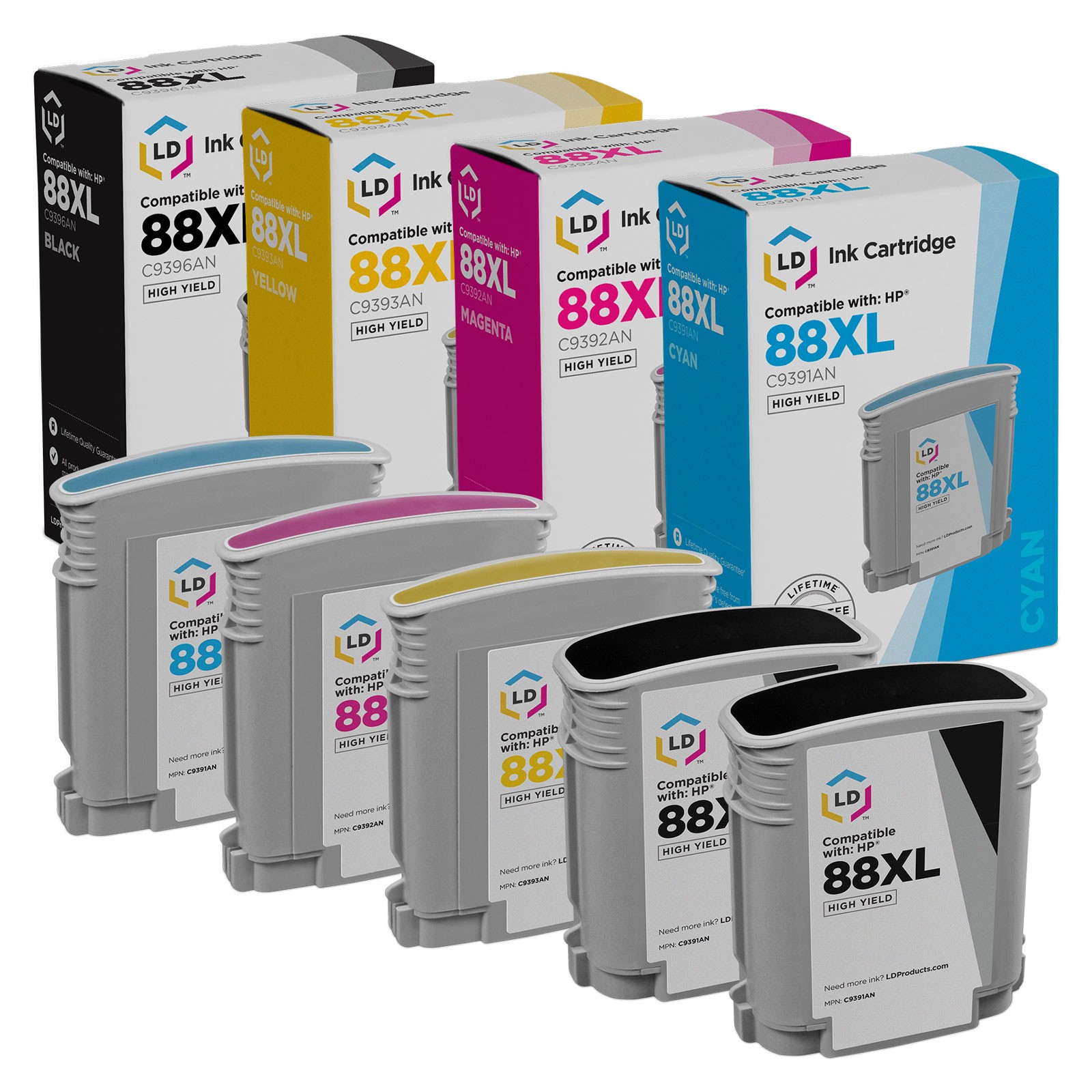 Replacement Replacements Fits for HP 88XL Set of 5 High YieInkjet Cartridges