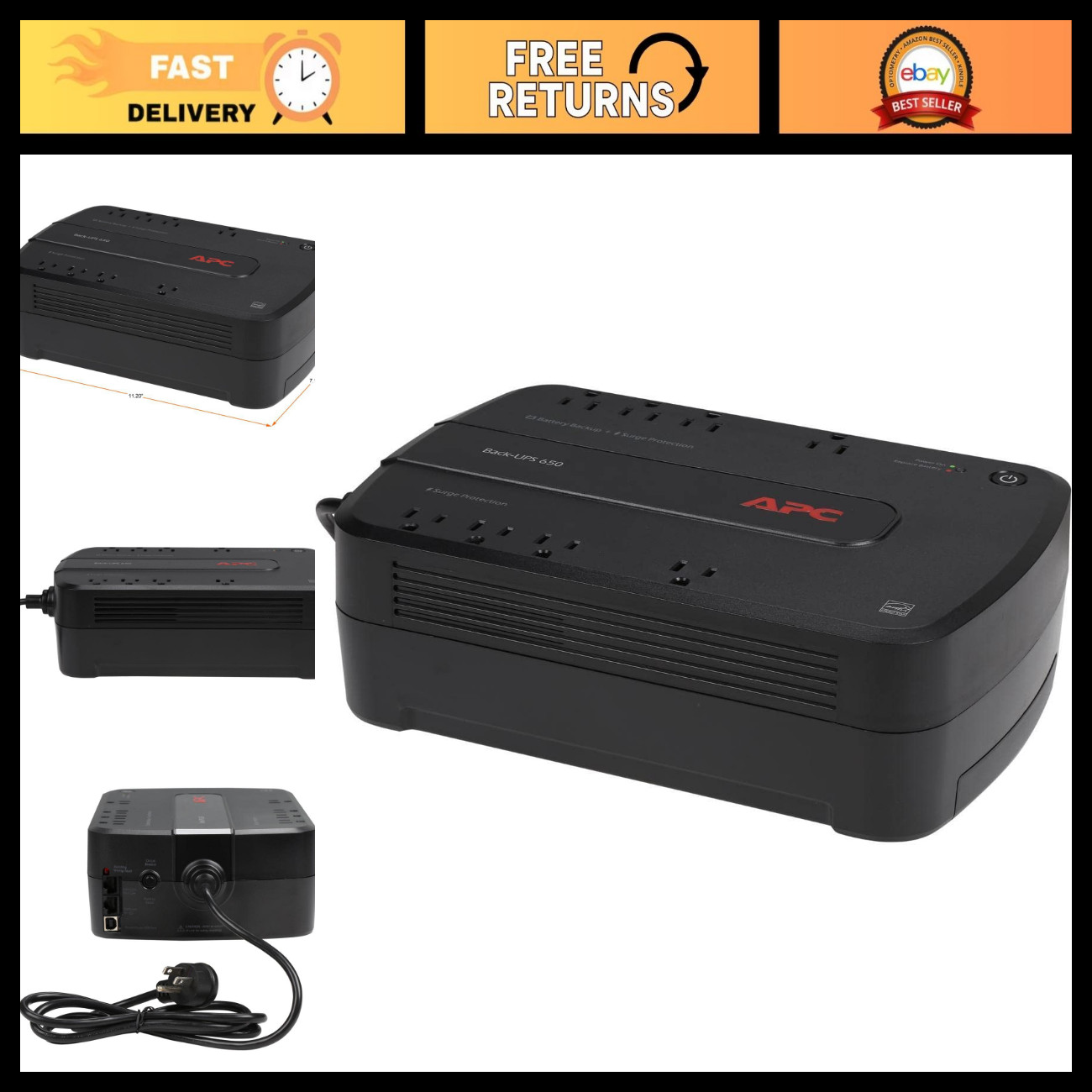 Uninterruptible Power Supply 650VA/390W Battery Backup for PC, Surge Protection