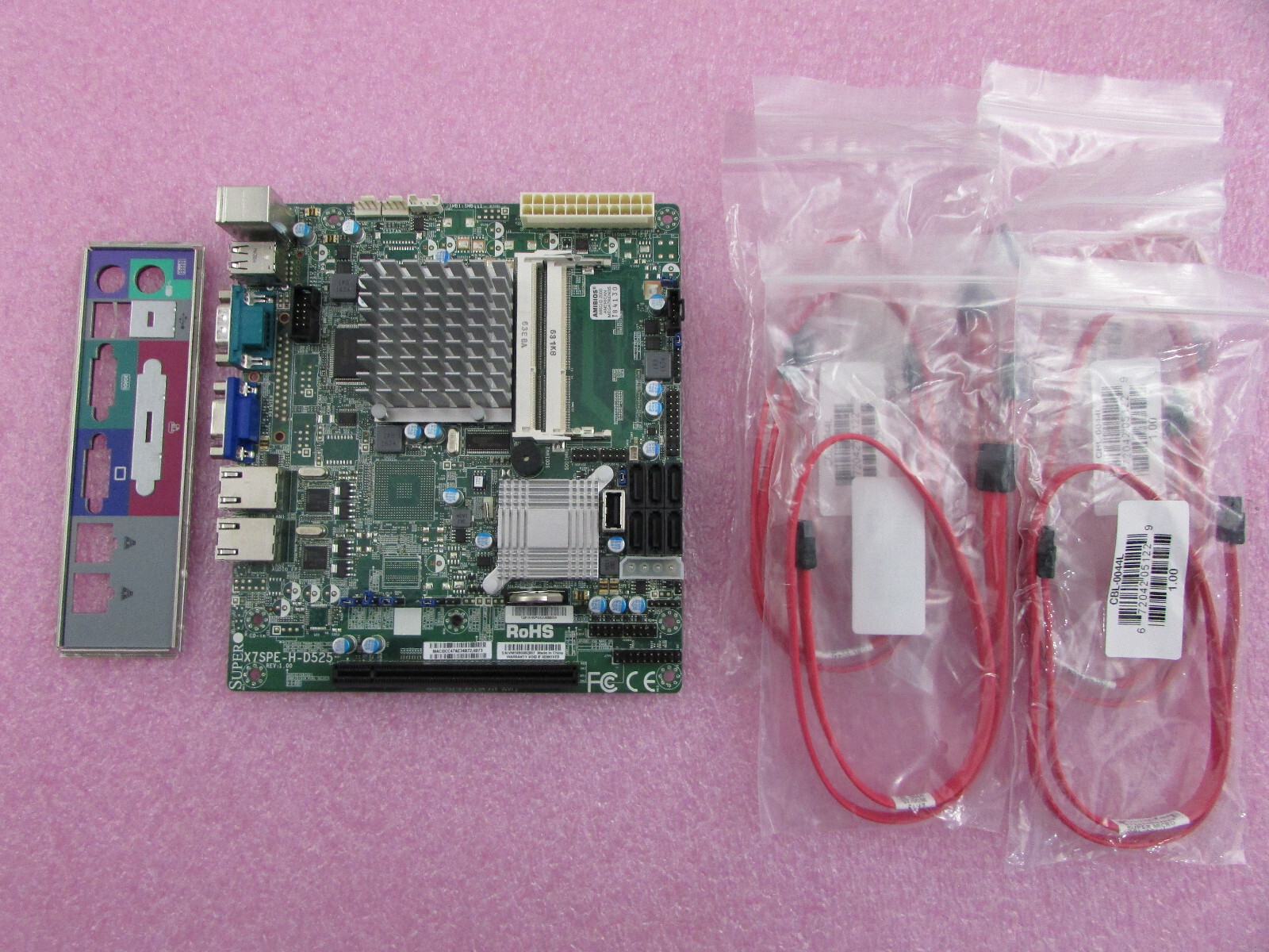 SuperMicro X7SPE-H-D525 Mini ITX Server Motherboard PCIE SATA w/ IO & Cables