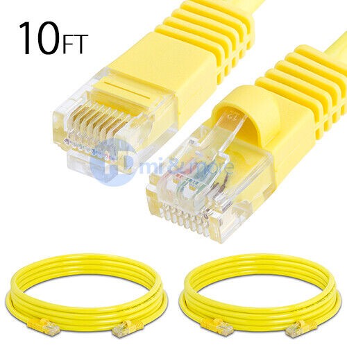 2x 10FT CAT5e Cable Ethernet Lan Network CAT5 RJ45 Patch Cord Internet Yellow