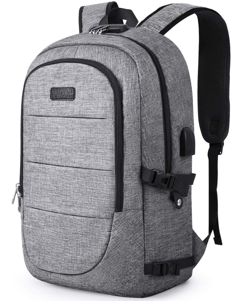 Travel Laptop Backpack  17.3 Inch Anti Theft Business Backpack  USB / Lock Grey