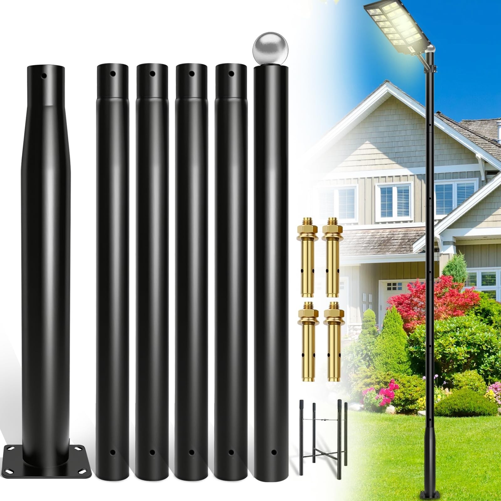 Street Light Pole 20Ft Tall-Outdoor Adjustable Metal Street Lamp Post, Outdoo...