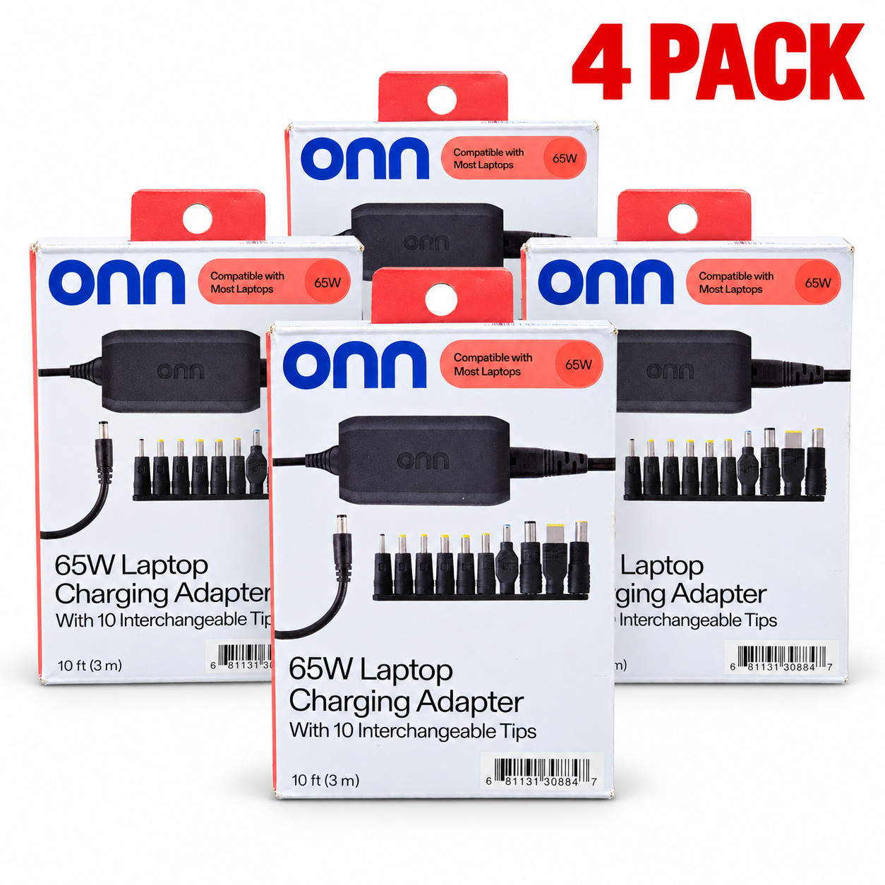 4 Pack Onn Universal 65W Laptop Charger with 10 Interchangeable Tips (100004335)