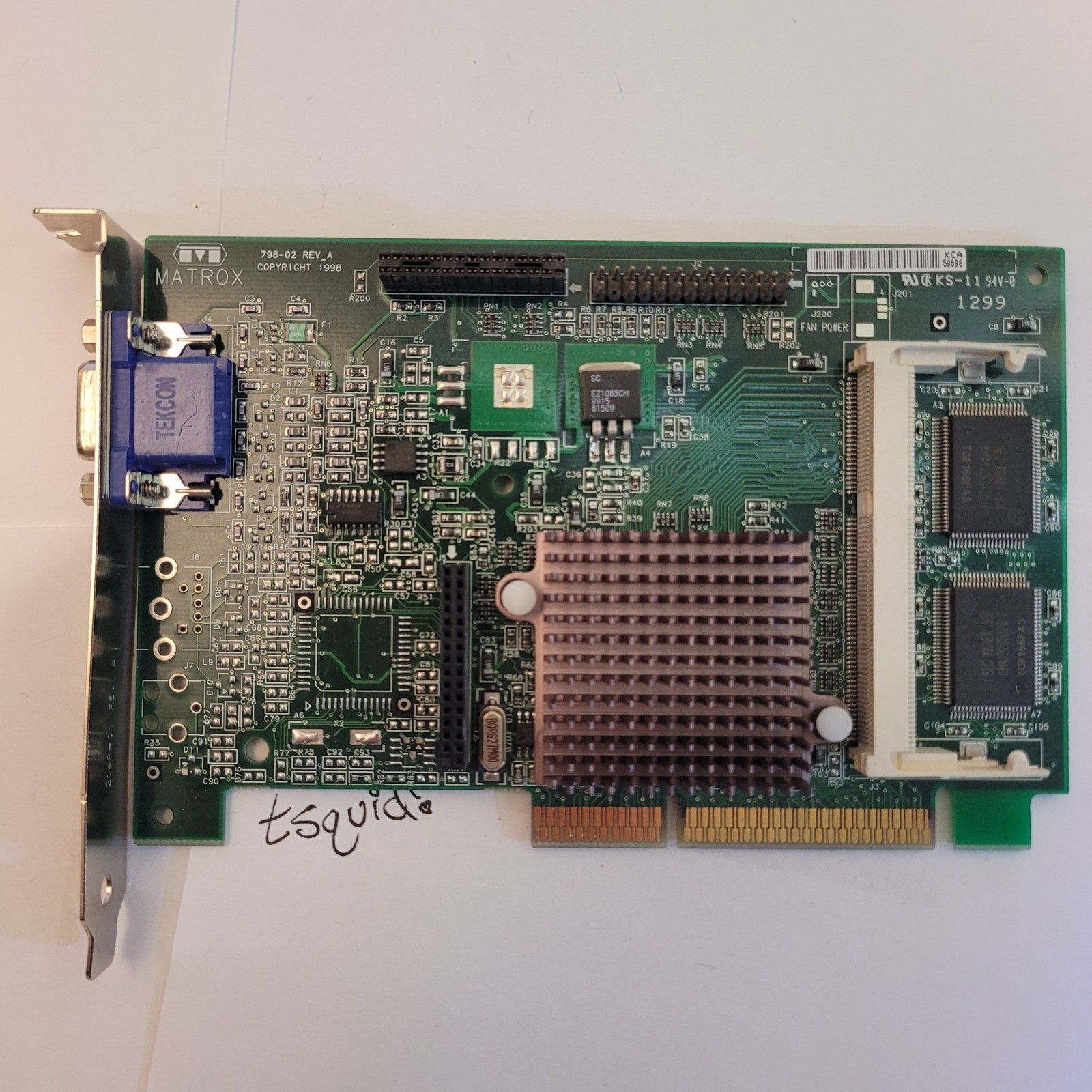 Matrox Millennium G200 AGP Video Card 8MB Green Excellent MGA-G200 798-02 REV A