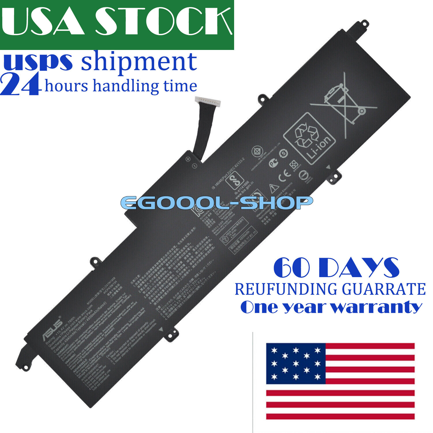 New Genuine C41N1908 Battery For ASUS ROG Zephyrus G14 GA401IVC GA401QH GA401QM