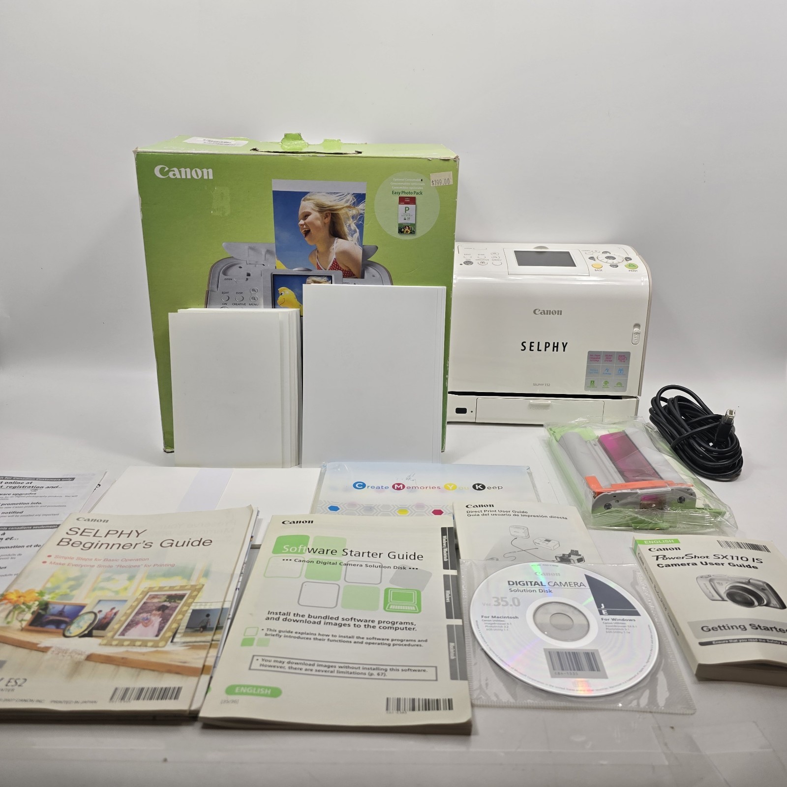 Canon Selphy ES2 Photo Printer Extra Photo Paper Untested New Ink Included Read 