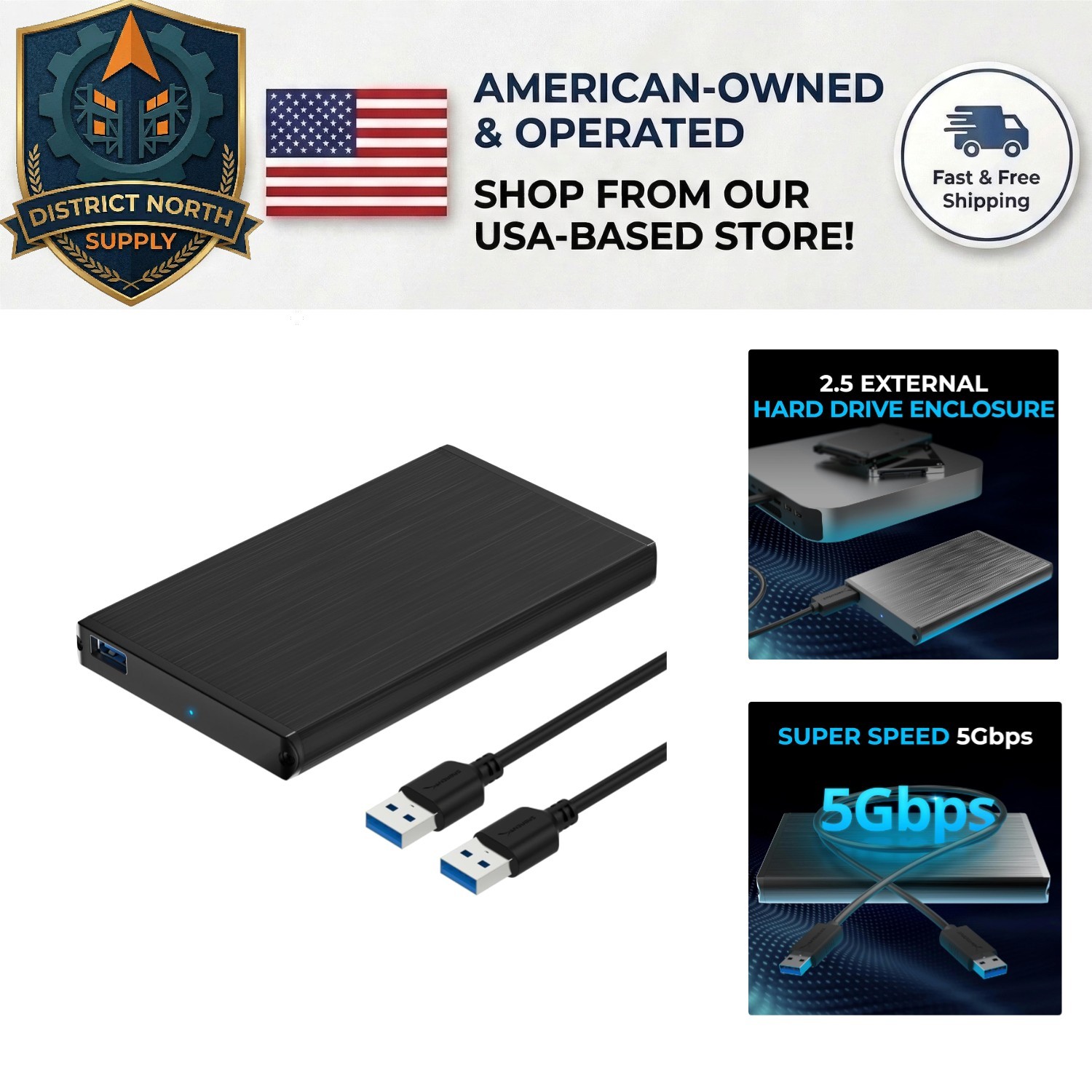 Lightweight Aluminum 2.5-Inch SATA External Hard Drive Enclosure - Hot-Swappable
