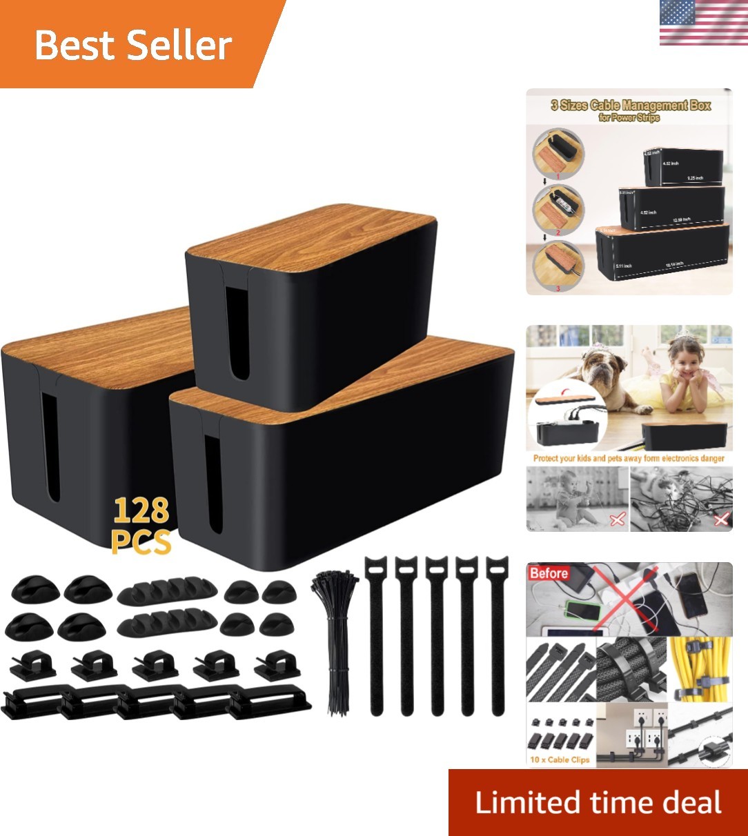 Versatile Cable Storage Solution - 3-Pack Cable Management with Accessories