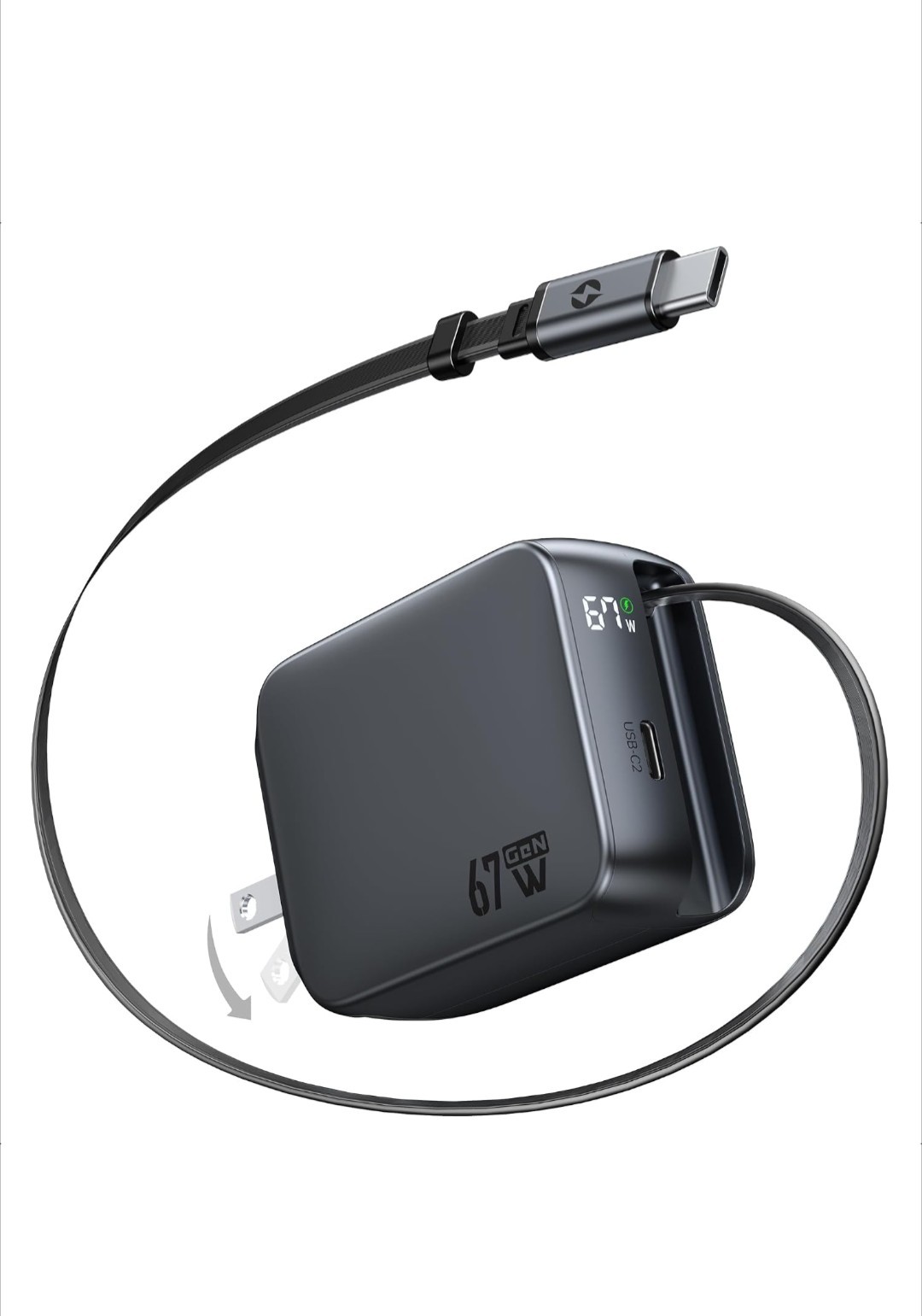 MOKiN Retractable USB C Charger Cable, 67W 2-Port Fast Charging Wall...