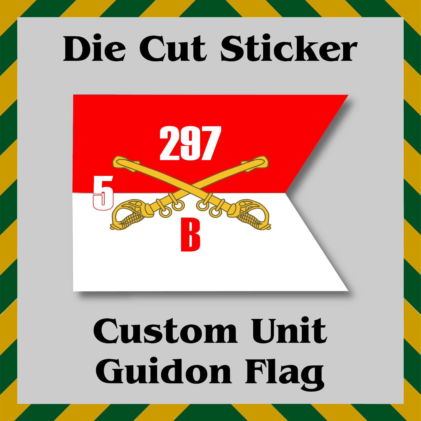 Custom Guidon Flag Sticker, Cavalry Unit, Die-Cut Vinyl Printed Decal, US Army