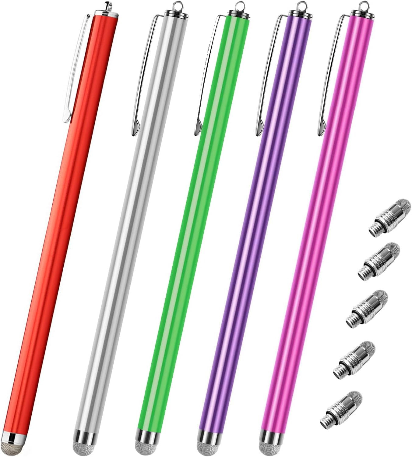 Extra Long Stylus Pens for Touch Screens [5 Pack Fiber Mesh Tips] Compatible for