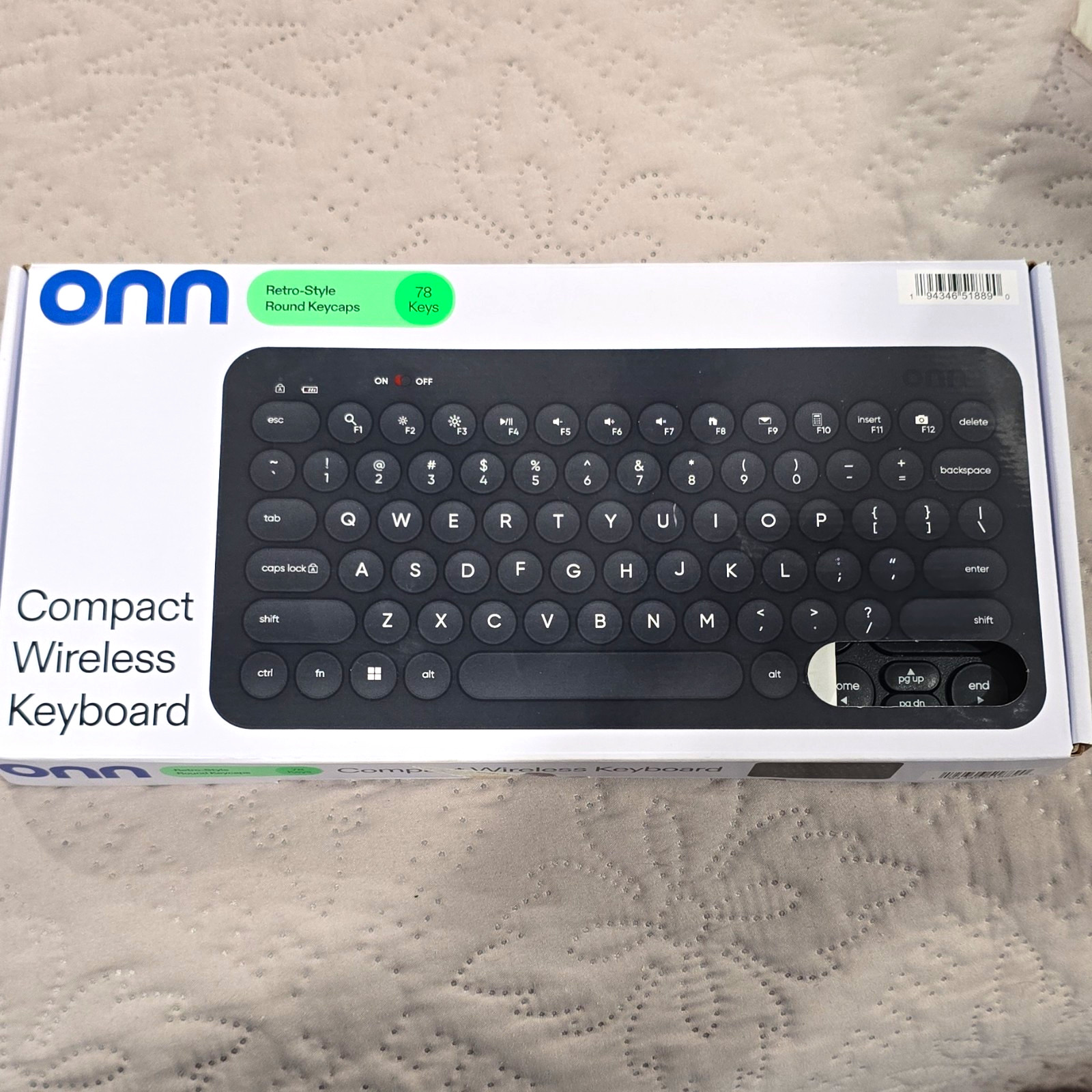onn Compact Wireless Keyboard 78-Key Retro Round Keys Black NEW/UNUSED Open Box