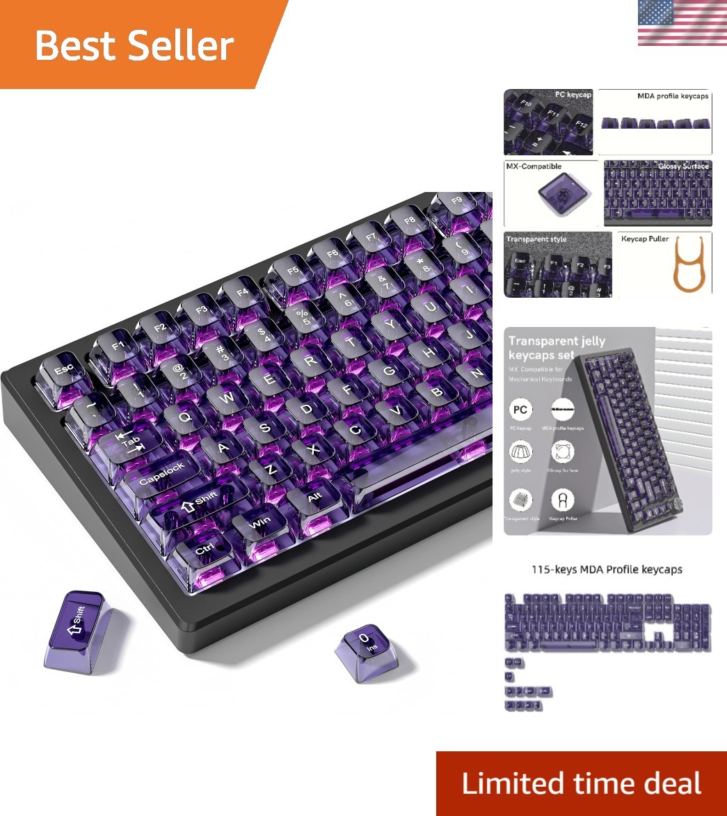 Vivid Purple MDA Profile Keycap Set - Translucent Design for RGB Lighting Effect