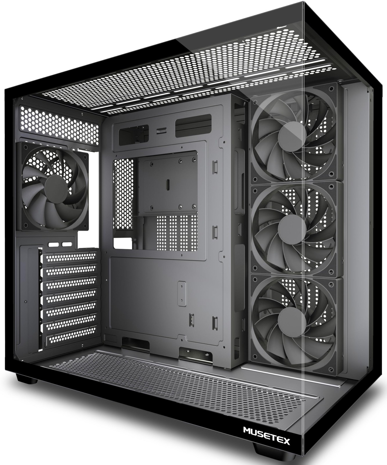 MUSETEX Y6 PC Case, Pre-Installed 4 16.73"D x 10.83"W x 15.67"H, Black 