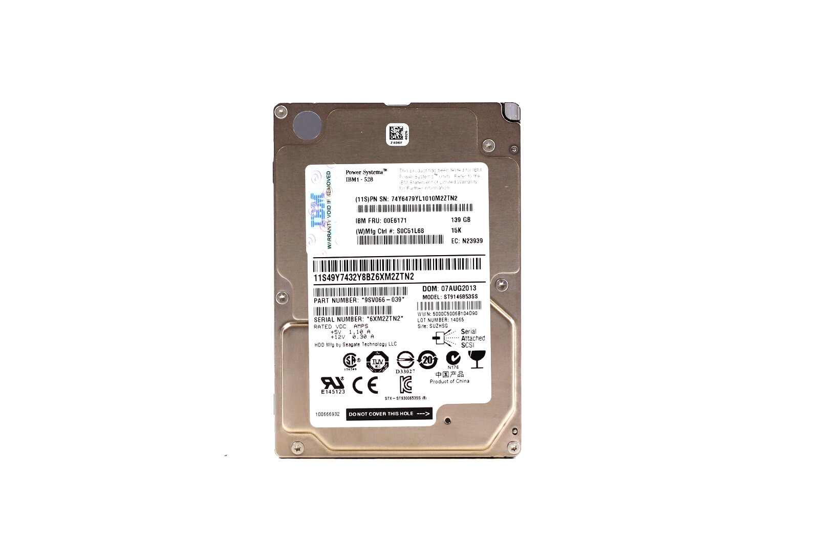 IBM ST9146853SS 139GB 2.5" 6Gb/s 15K RPM SAS Hard Drive FRU P/N: 00E6171 Tested