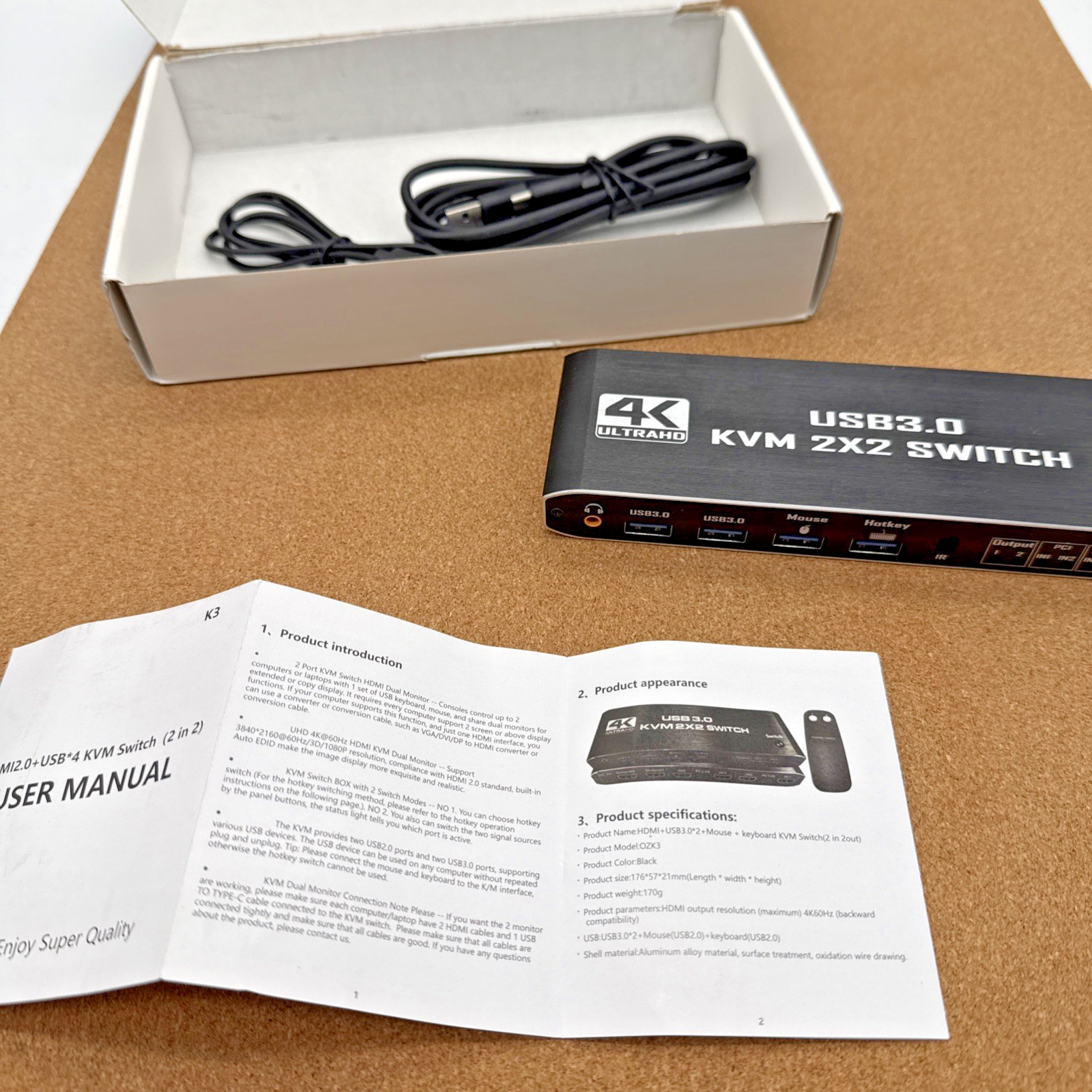 HDMI KVM Matrix Switch 2x2, Dual Monitor USB HDMI KVM Switch with USB 3.0 Hub