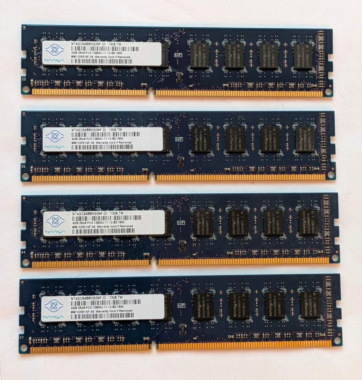 16GB (4GBx4) Nanya NT4GC64B88B1NF-DI PC3-12800U DDR3 1600MHz Desktop Memory RAM