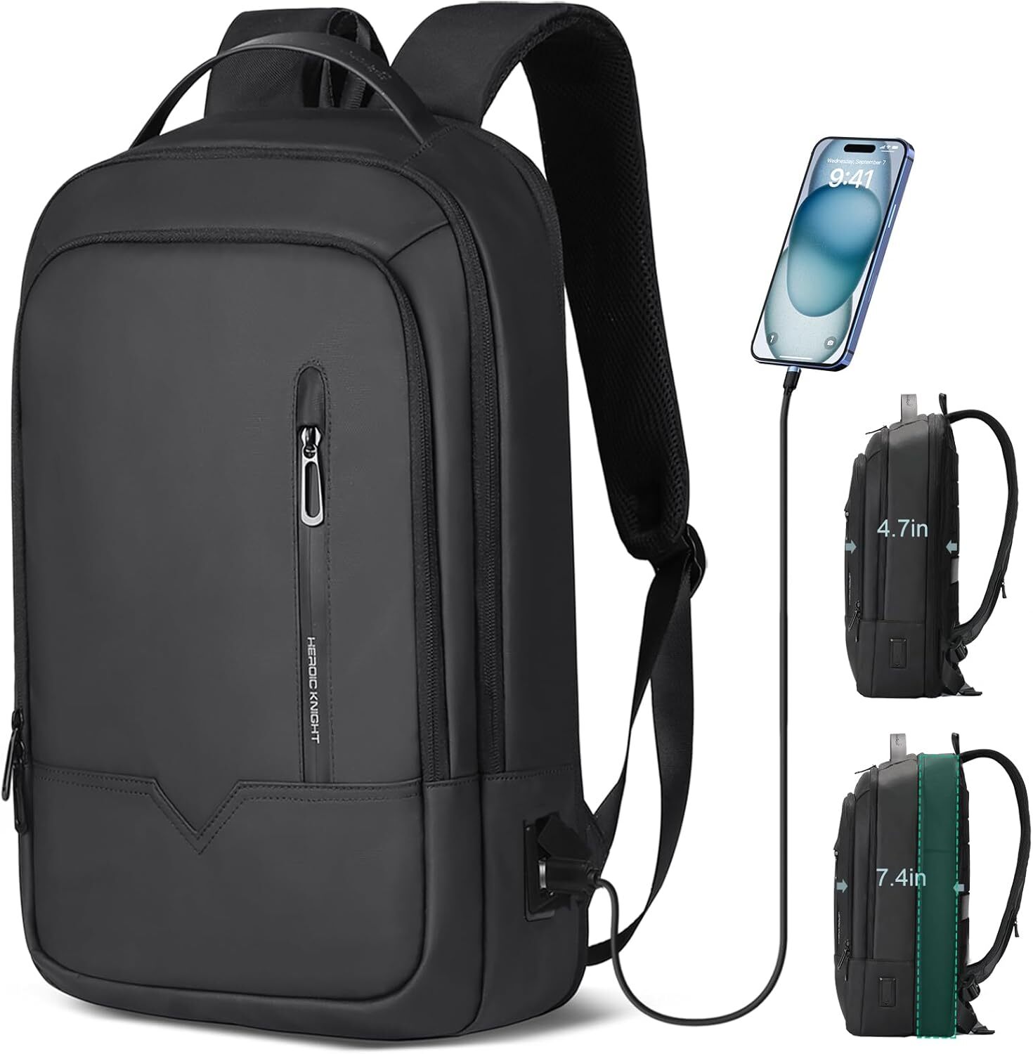 hk Laptop Backpack for Men Expandable Smart Business with USB Black 