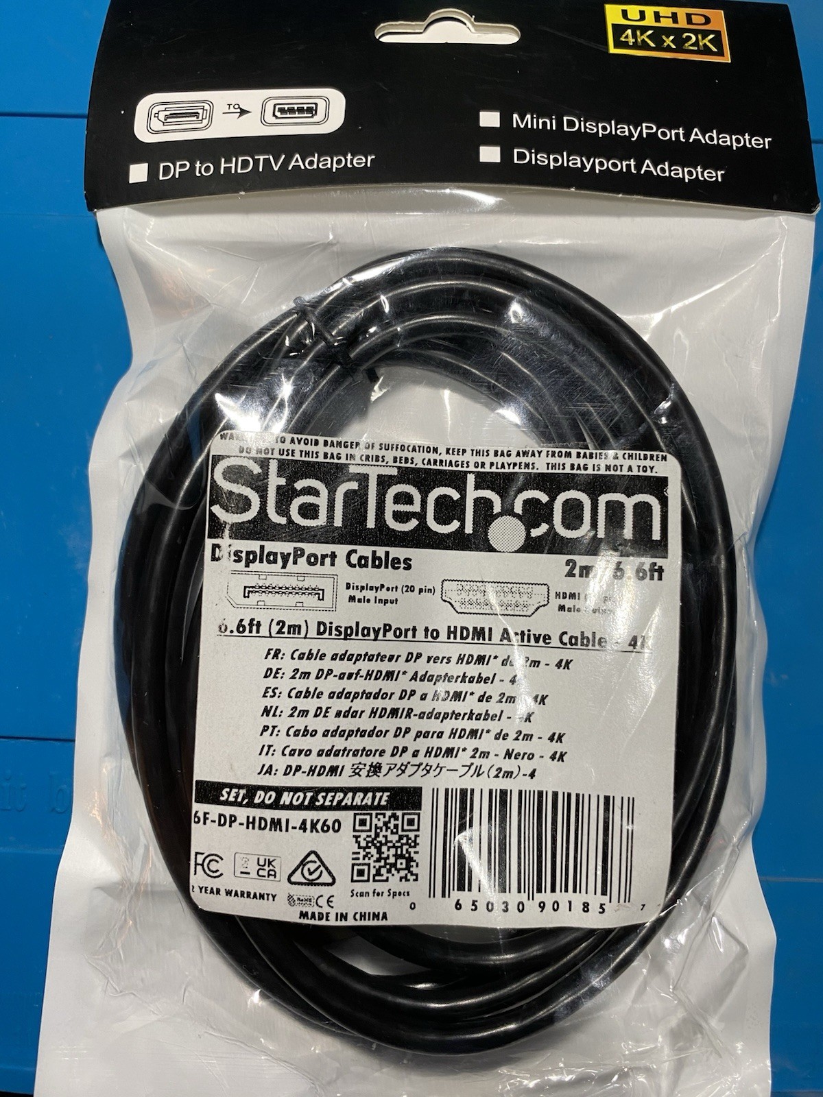 StarTech.com Active DisplayPort to HDMI Cable 2m 4K@60Hz Black