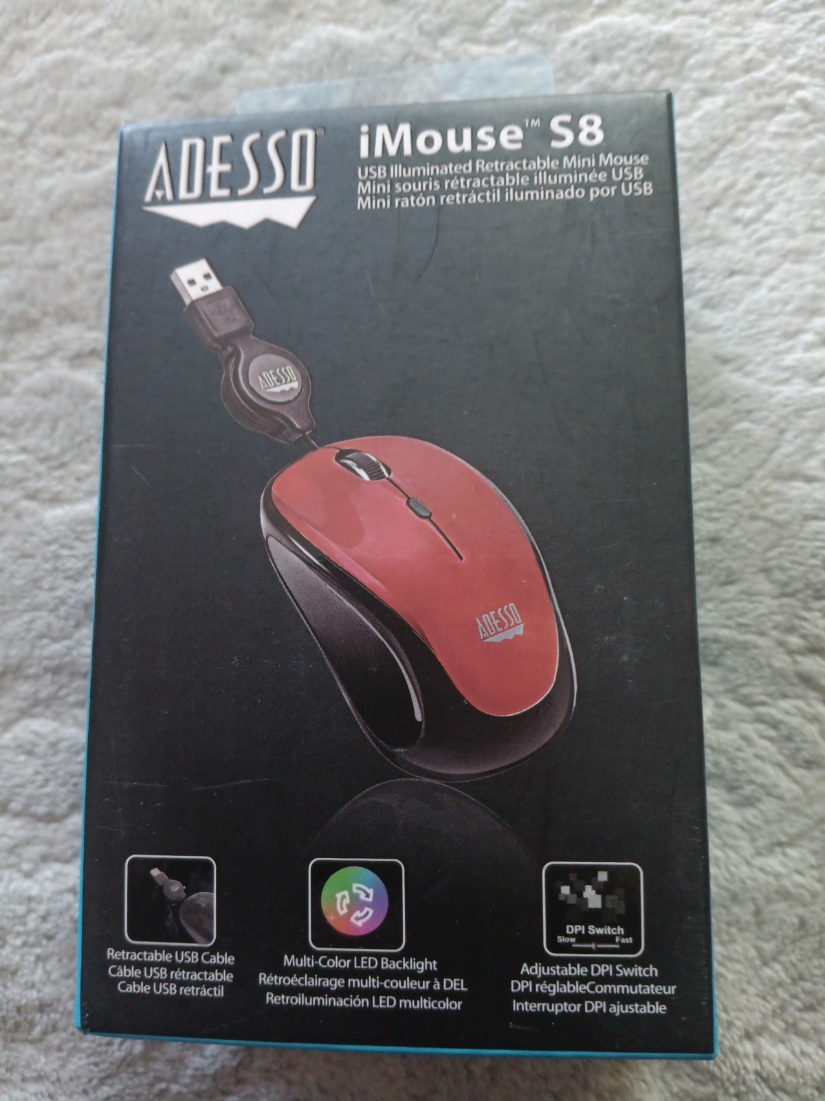 ADESSO S8 iMouse USB Mini Mouse, Multi-Color LED light. Brand New, Sealed