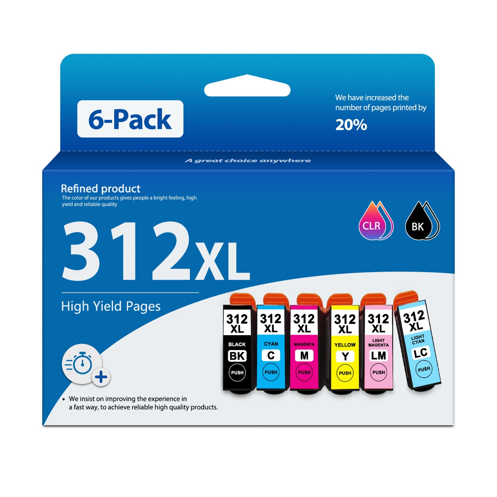 312XL 6PK 6 Color Ink Cartridge for Expression Photo XP-8700 XP-8500 XP-8600 