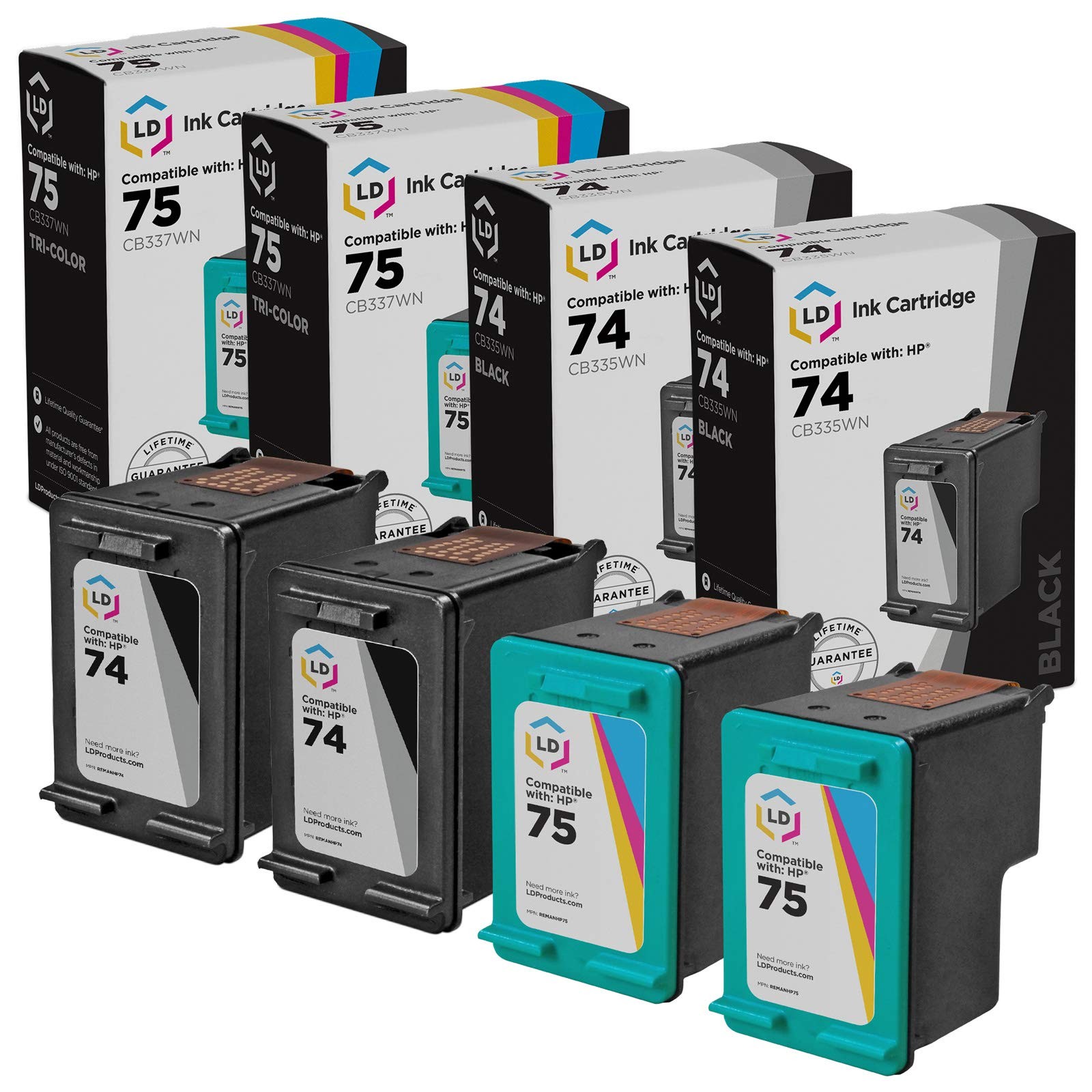 LD Replacement for Fits for HP 74 & 75 Set of 4 Ink Cartridges 2 Black & 2 Color