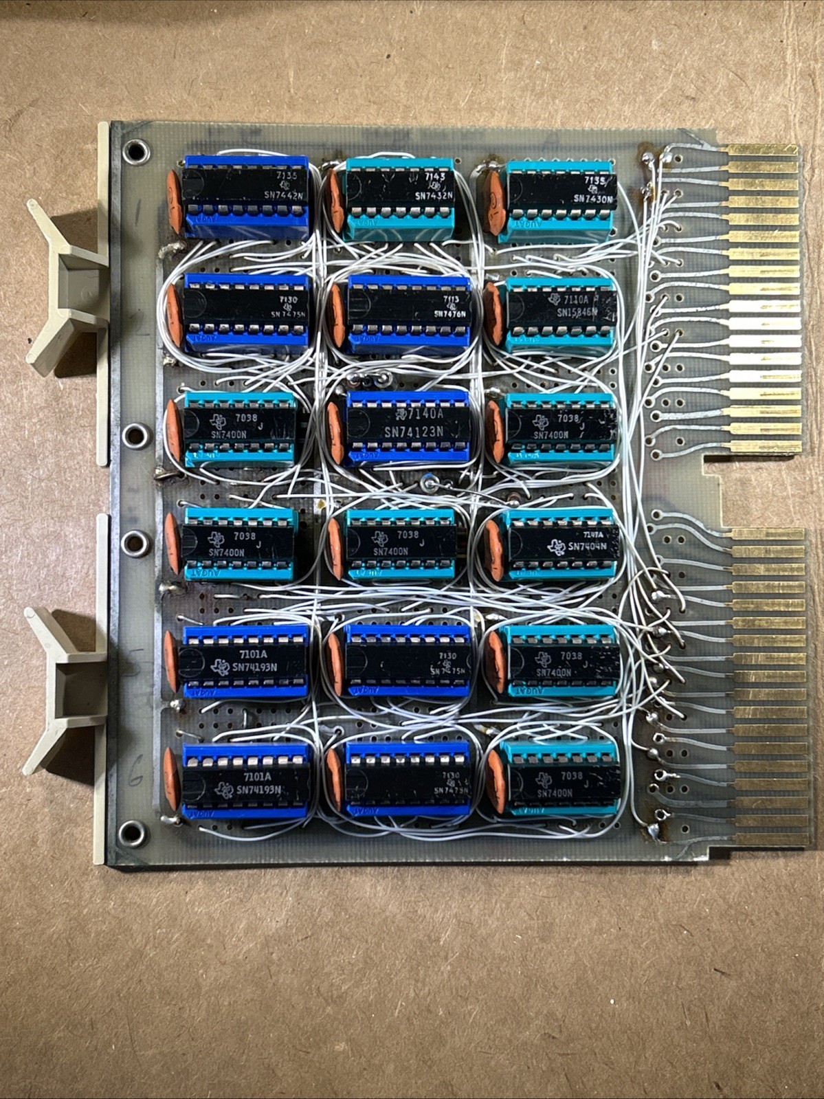 Vintage 70s Wire Wrap Logic Card Dule Gold Edge Connectors Populated 74 Series 