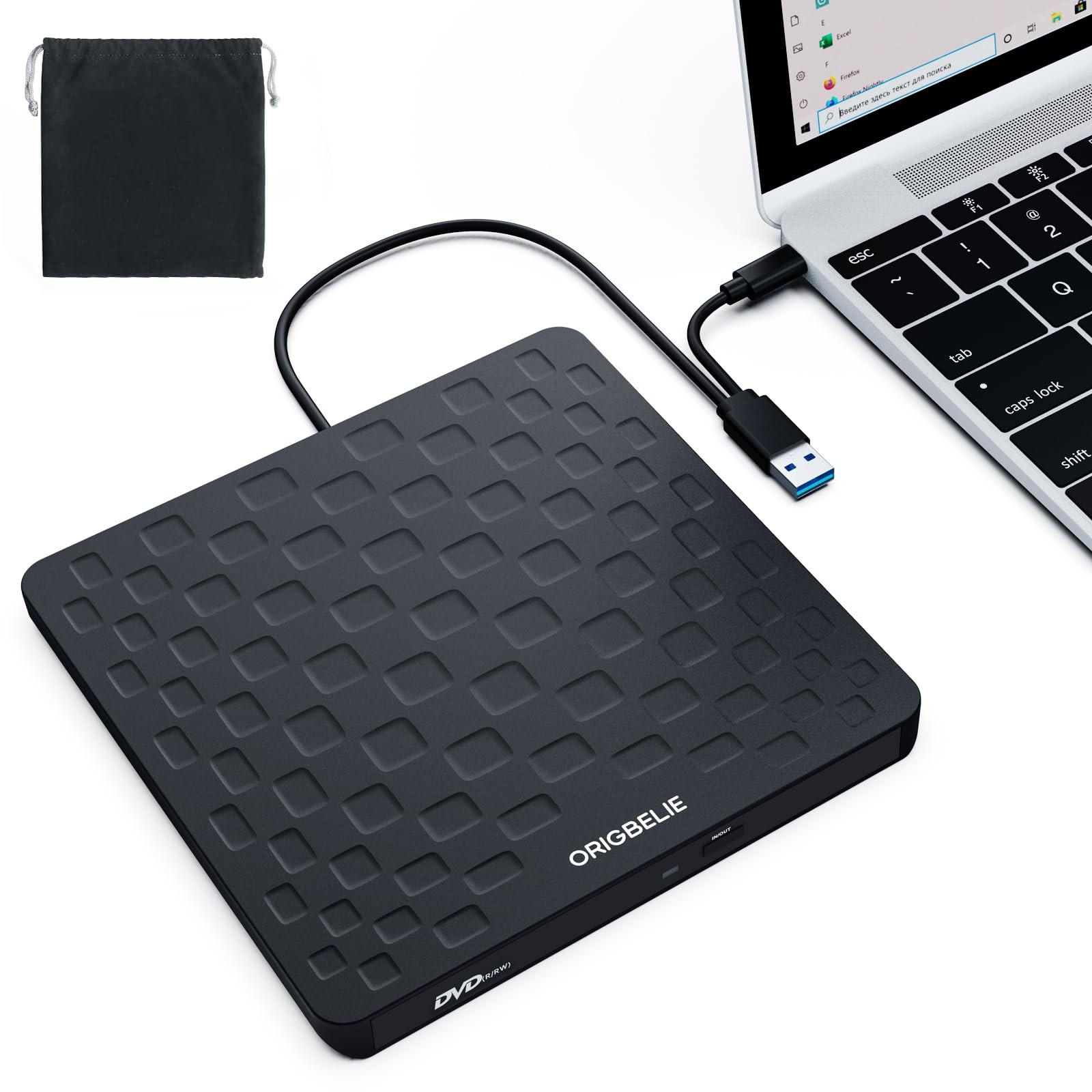 ORIGBELIE External CD DVD Drive for Laptop, USB 3.0 TypeC 13mm DVD Player