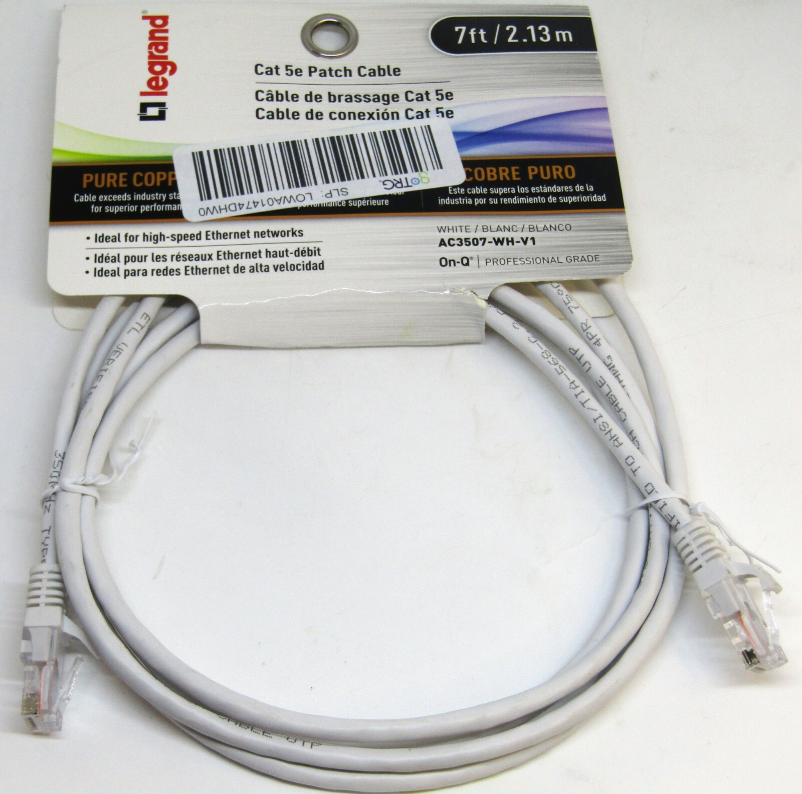 Legrand - On-Q CAT 5e Patch Cable 10Gbps Ethernet Speed, Computer Networking 7ft