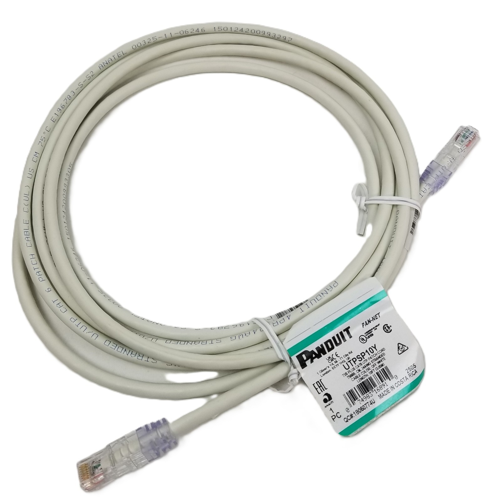 10pc Panduit UTPSP10Y Cat6 UTP Patch Cord RJ45 24 AWG Stranded 10ft NEW