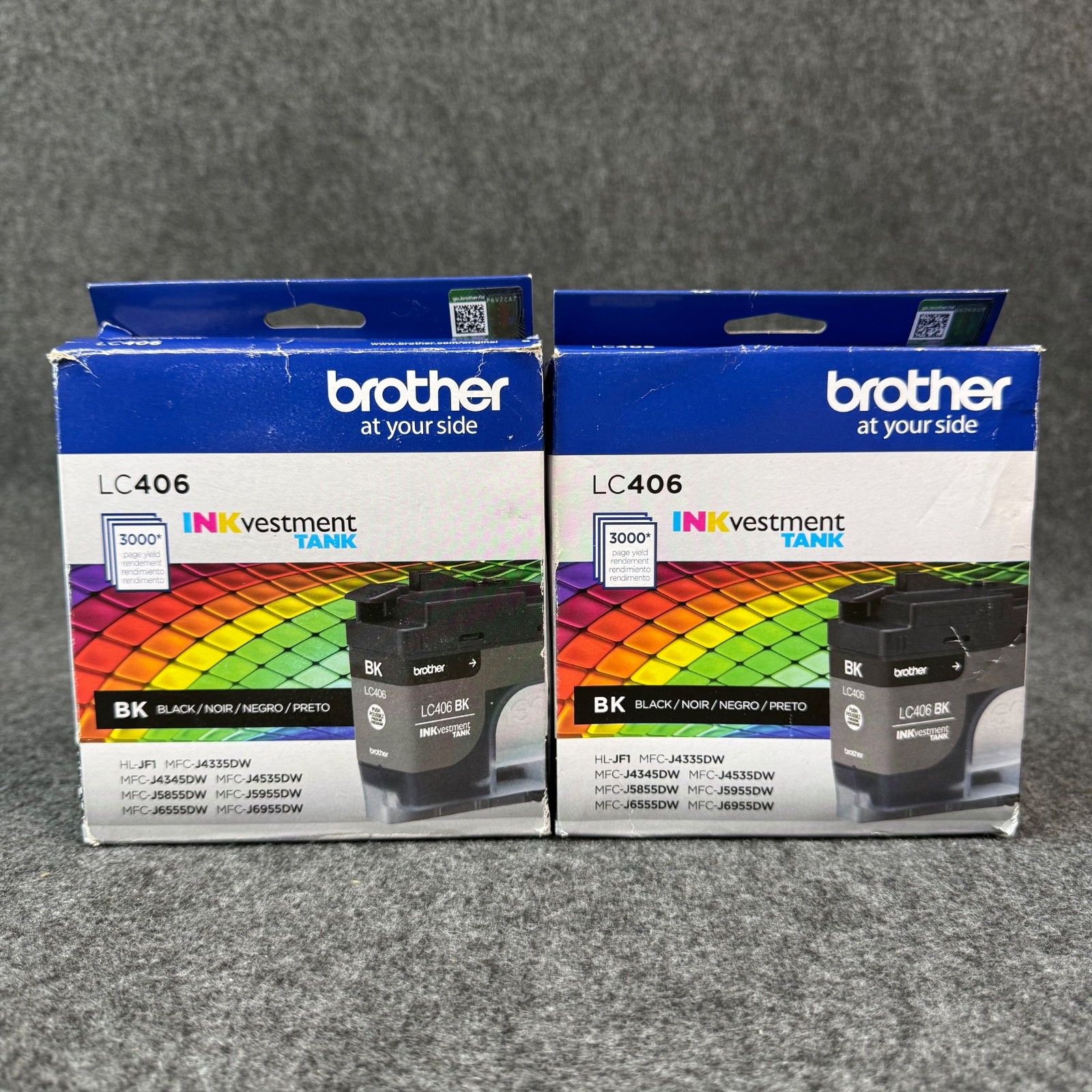 Lot of 2 Brother LC406 BK BLACK Ink Cartridge Genuine - 11/2027 - New