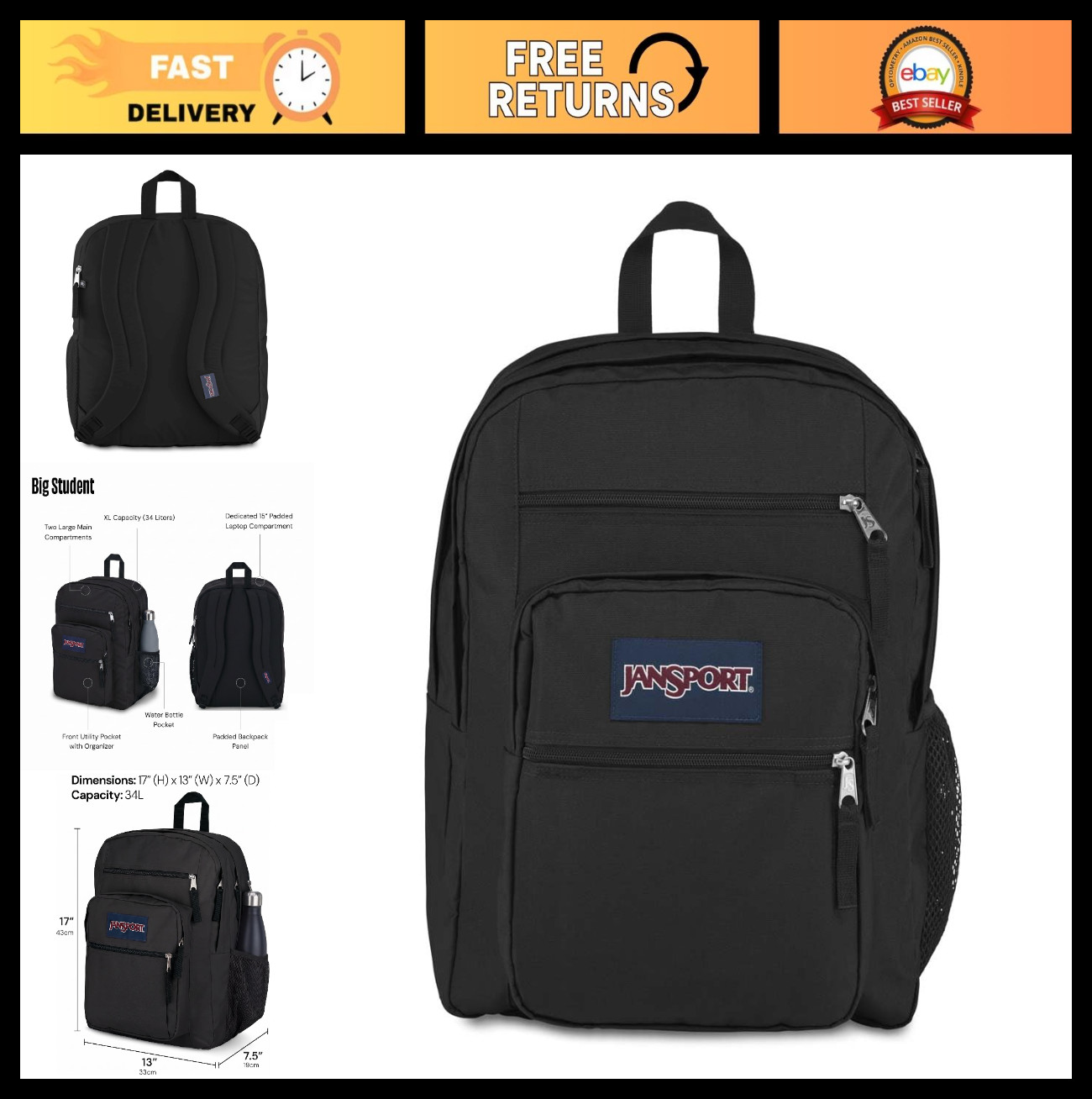 Laptop Backpack for 15” Computer - Ergonomic Straps, 2 Compartments, Haul Handle
