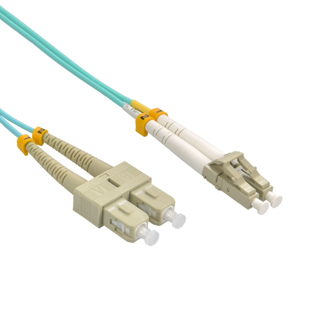 5 Pack of 30m LC/UPC-SC/UPC OM3 Multimode Duplex OFNR 2.0mm Aqua Fiber Optic Pat