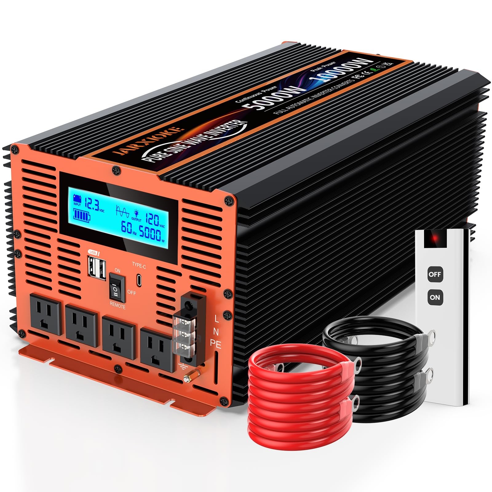 5000 Watt Pure Sine Wave Power Inverter 12V DC to 110V 120V Converter for Fam...