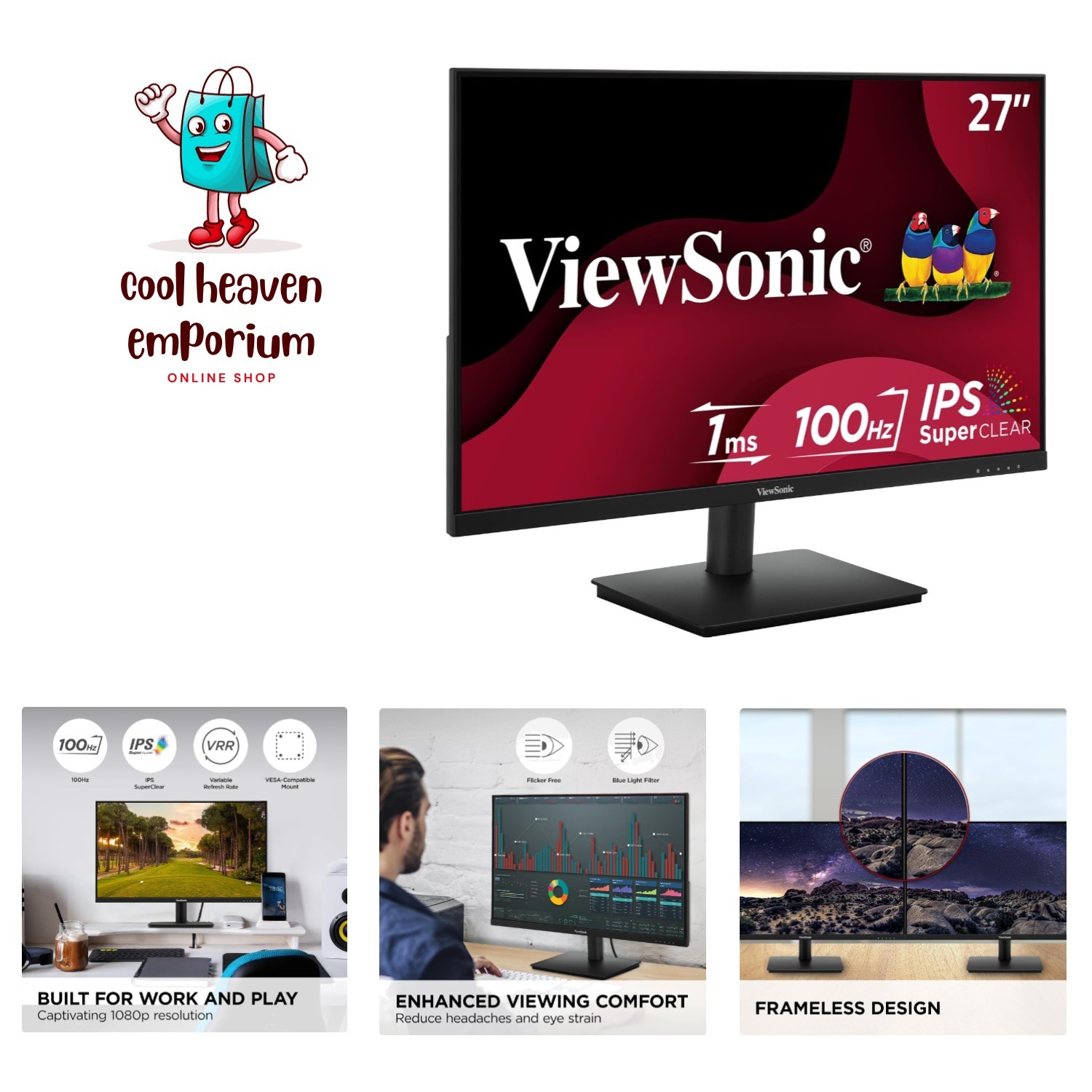VS2747-H 27 Inch 1080p Monitor, IPS Display with 100Hz for Productive Home an...
