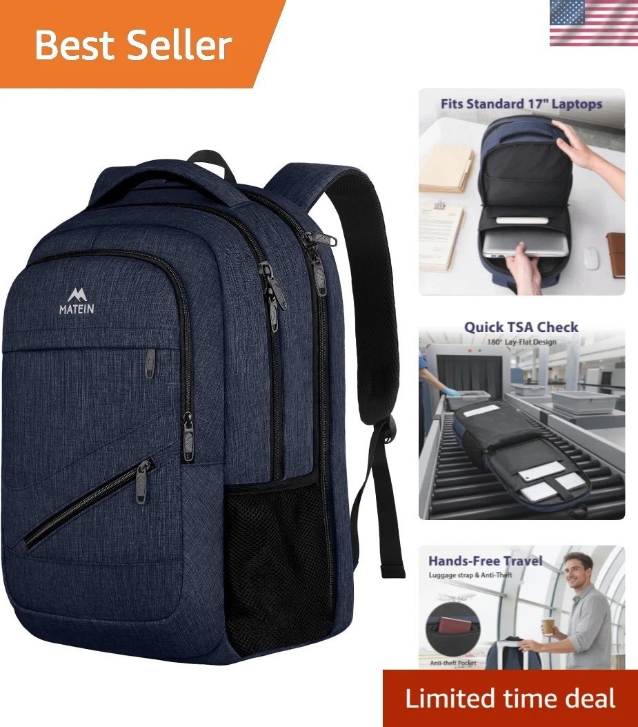 Durable 17 Inch Laptop Travel Backpack with Trolley Sleeve & Anti-Theft Pocket