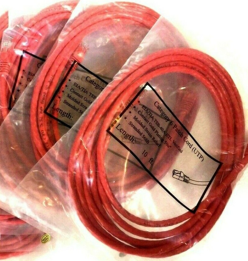 10pc x 10ft Cat6 Cat 6 RJ45 Ethernet Cable for 10Gb 10G LAN Network Gold Plated