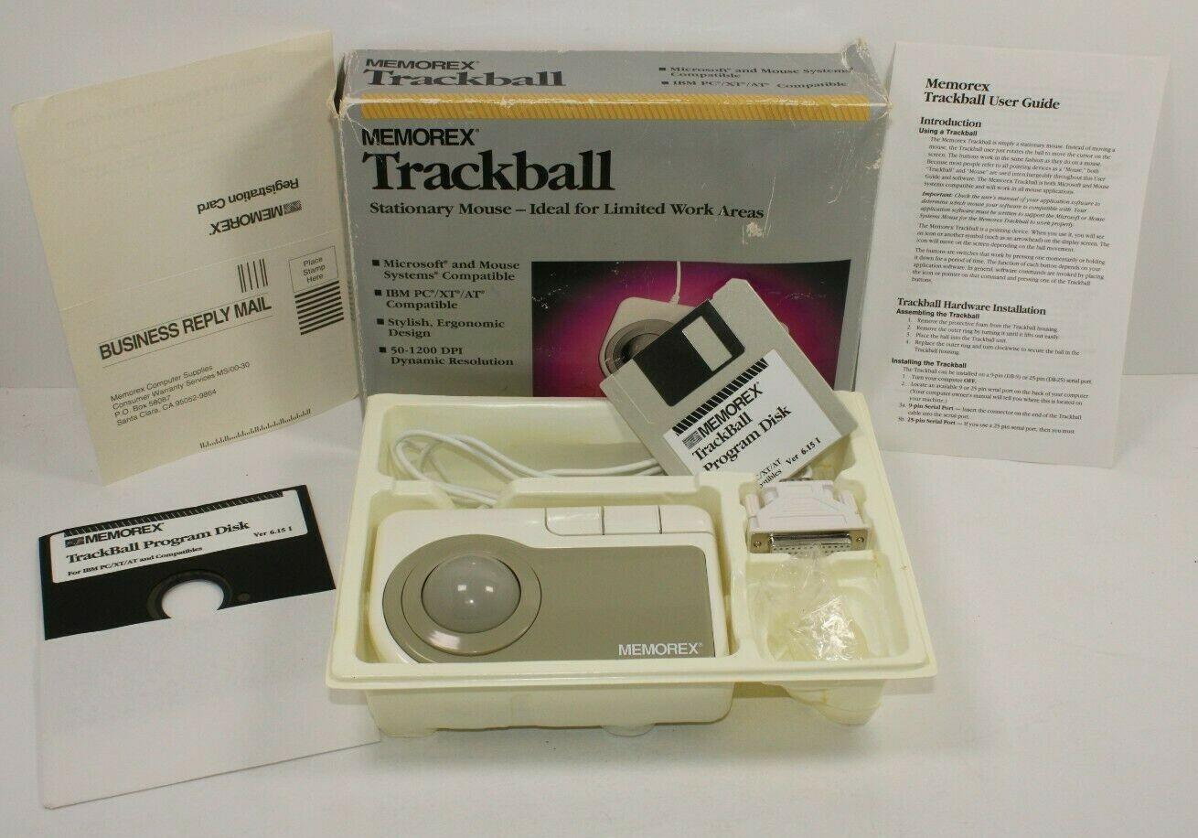 Memorex Trackball Stationary Mouse (3202-2313) Model 300. with Software UNTESTED