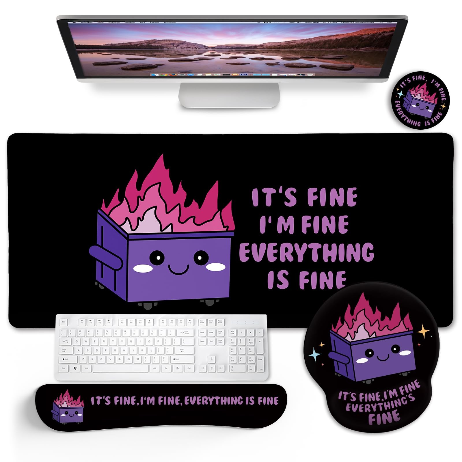 Blusabaca Dumpster on Fire Mouse Pad Desk Pad, Funny Cute Desk Mat Large Gaming