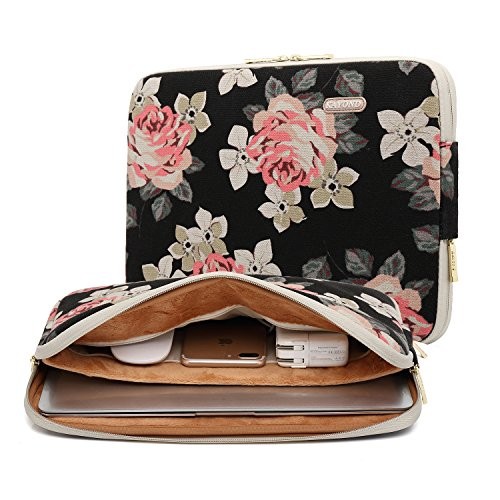 Black Rose Patten Canvas Water-Resistant Laptop Sleeve 17 Inch